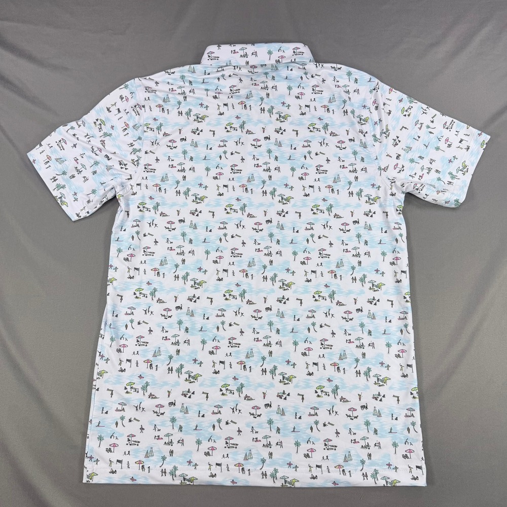 Waggle Mens S White Poly Blend Beached It Golf Polo Shirt Short Sleeve Novelty - Picture 6 of 7